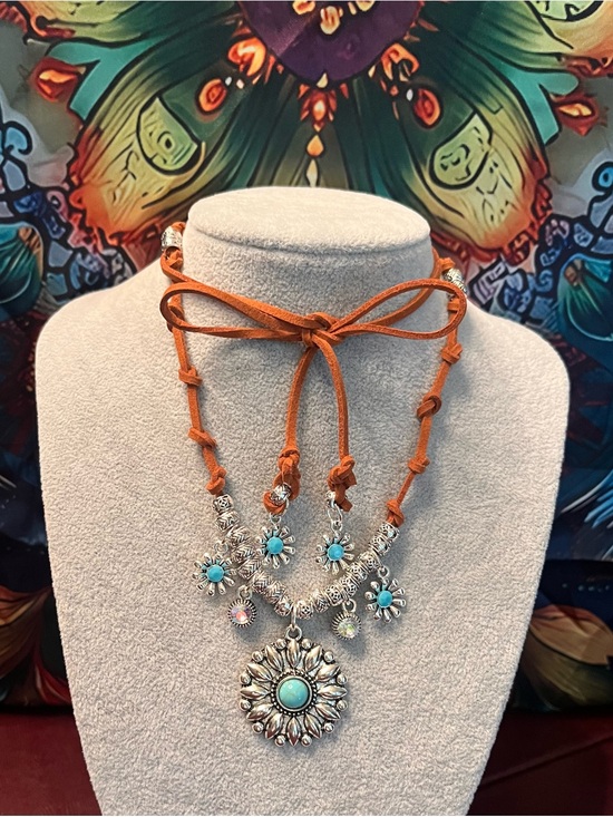 Jewelry - Bohemian Suede Corded “Desert Moon” Sunflower Handmade Necklace